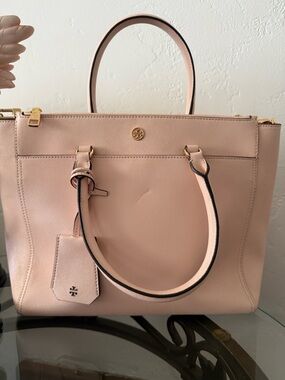 Tory Burch Blush Saffiano Leather Tote with Gold Hardware